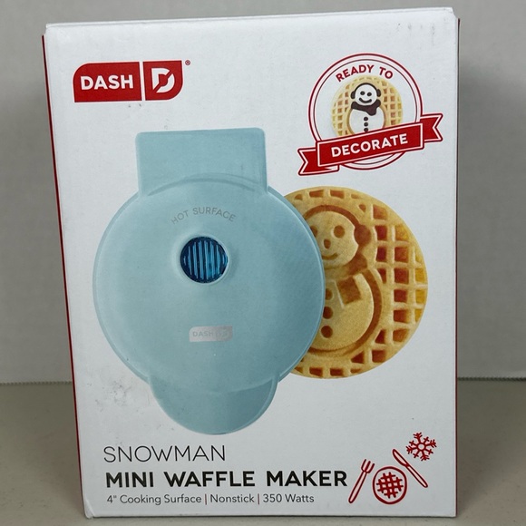 New In Box, Dash Light Blue Snowman mini waffle maker - Picture 1 of 8